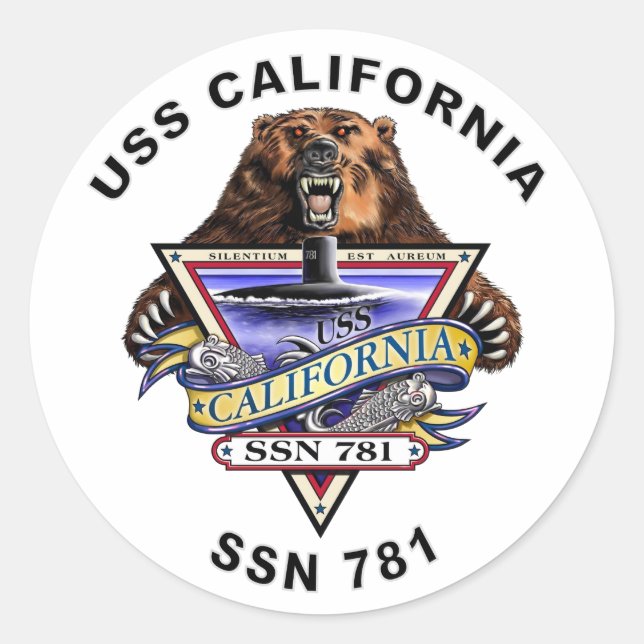 USS California SSN 781 Ship's Crest Classic Round Sticker (Front)