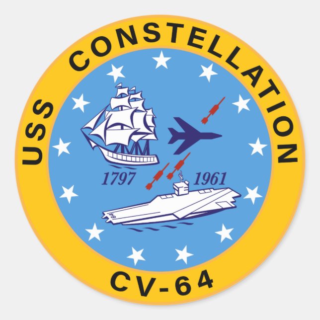 USS Constellation CV-64 Aircraft Carrier Insignia Classic Round Sticker (Front)
