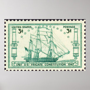 USS Constitution 150th Anniversary Stamp 1947 Larg Poster