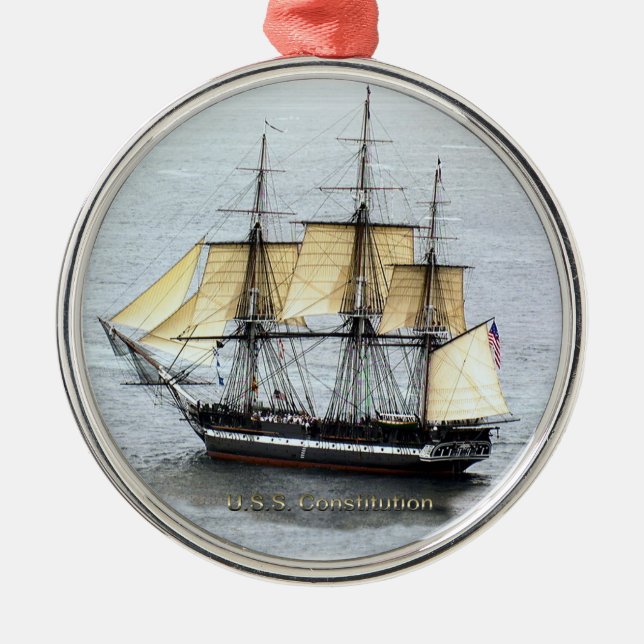USS Constitution at Full Mask Metal Tree Decoration (Front)
