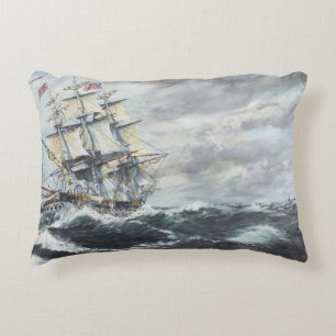 USS Constitution heads for HM Frigate Guerriere Decorative Cushion