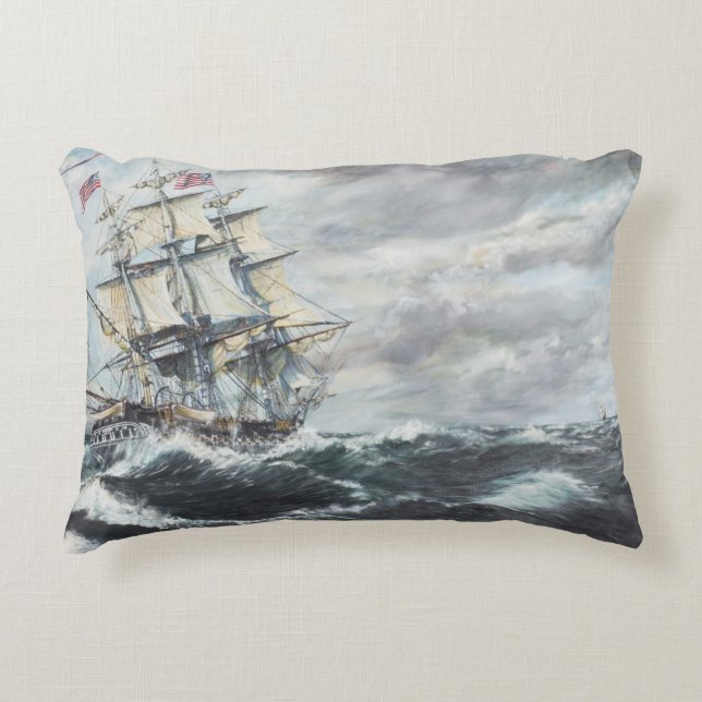 USS Constitution heads for HM Frigate Guerriere Decorative Cushion (Front)