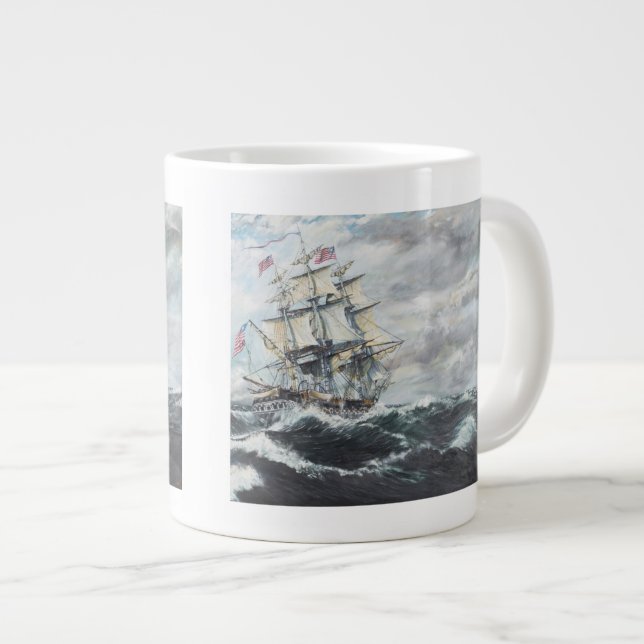 USS Constitution heads for HM Frigate Guerriere Large Coffee Mug (Front Right)