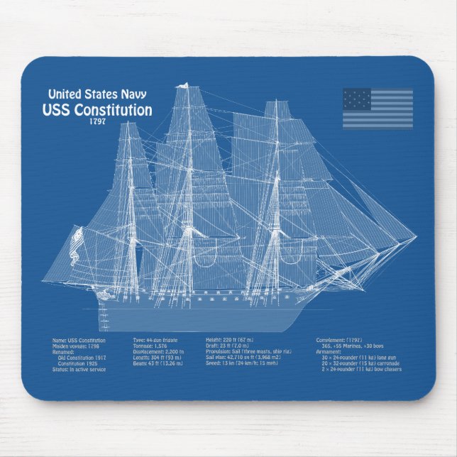USS Constitution - Ship Blueprint Plans ABD Mouse Mat (Front)