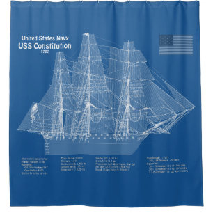 USS Constitution - Ship Blueprint Plans ABD Shower Curtain