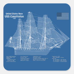 USS Constitution - Ship Blueprint Plans ABD Square Sticker