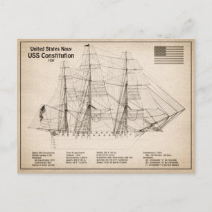 USS Constitution - Ship Blueprint Plans SD Postcard
