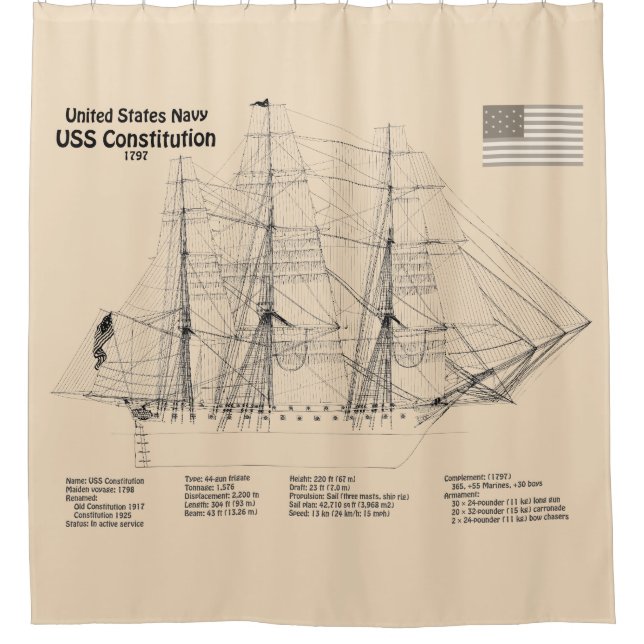 USS Constitution - Ship Blueprint Plans SD Shower Curtain (Front)