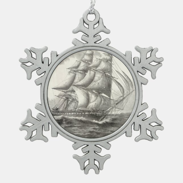 USS Constitution Snowflake Pewter Christmas Ornament (Front)