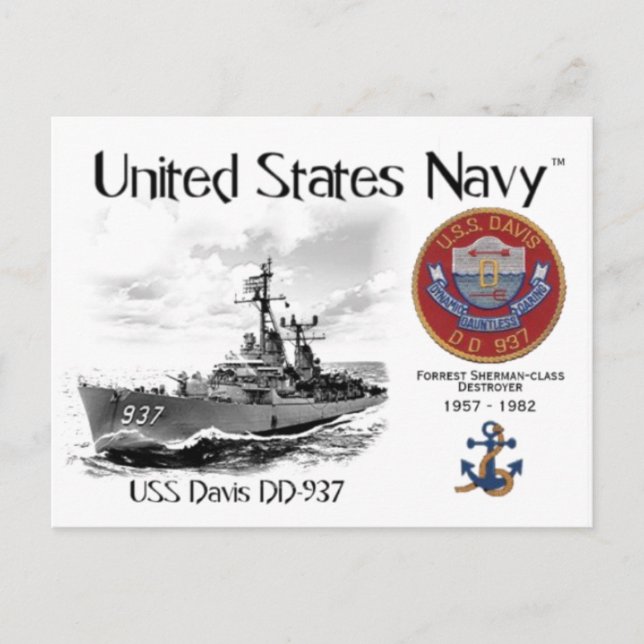 USS DAVIS DD-937  DESTROYER       -      POSTCARD (Front)