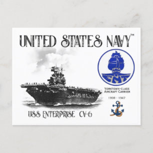 USS ENTERPRISE CV-6 AIRCRAFT CARRIER   -  Postcard