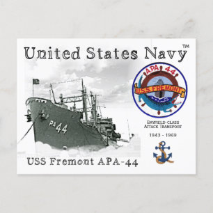 USS FREMONT APA-44 ATTACK TRANSPORT       POSTCARD