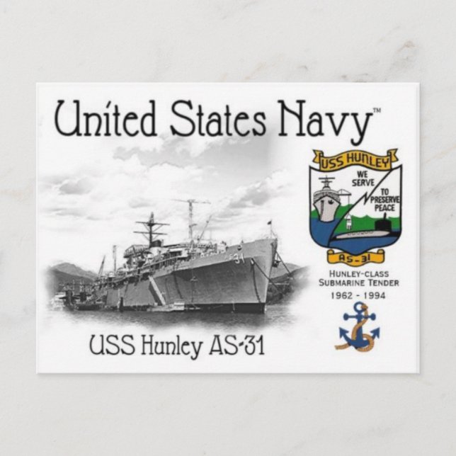 USS HUNLEY AS-31 SUBMARINE TENDER        POSTCARD (Front)