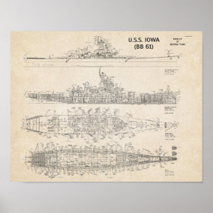 USS IOWA Blueprint (Archival) Poster