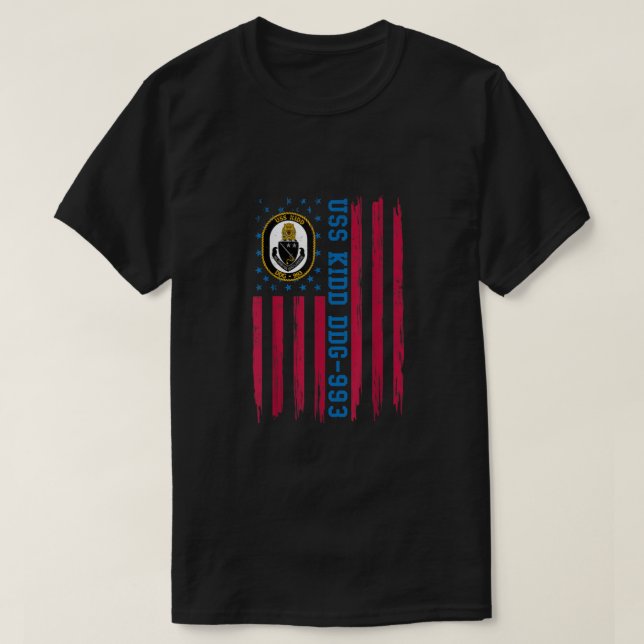 USS Kidd DDG-993 American Flag Veteran Father's Da T-Shirt (Design Front)