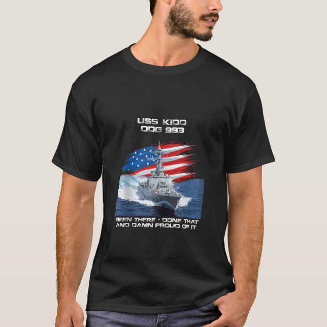 USS Kidd DDG 993 Destroyer Ship USA Flag Veteran X T-Shirt (Front)