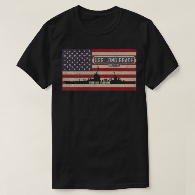 USS Long Beach CGN9 Guided Missile Cruiser America T-Shirt (Design Front)