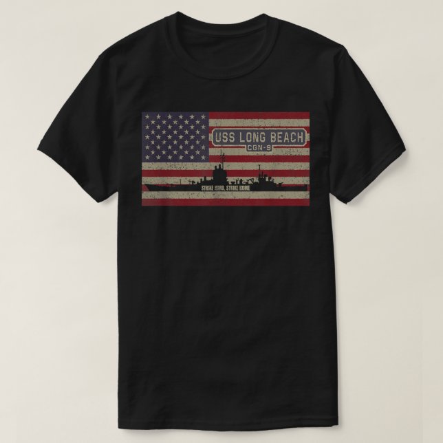 USS Long Beach CGN-9 Guided Missile Cruiser Americ T-Shirt (Design Front)
