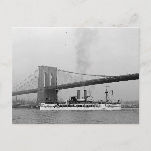 USS Maine & Brooklyn Bridge Postcard (Front)