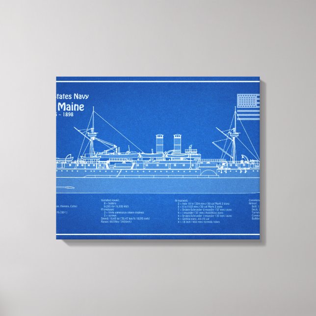 USS Maine - Ship Blueprint Plans ABD Canvas Print (Front)
