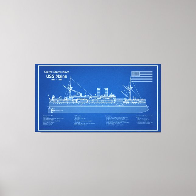 USS Maine - Ship Blueprint Plans ABD Canvas Print (Front)