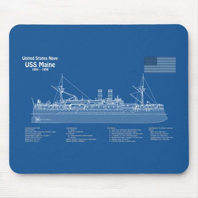 USS Maine - Ship Blueprint Plans ABD Mouse Mat (Front)