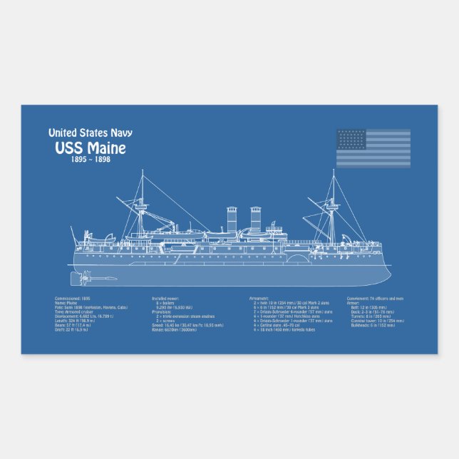 USS Maine - Ship Blueprint Plans ABD Rectangular Sticker (Front)