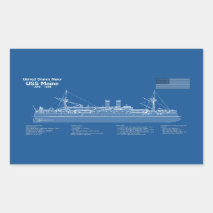 USS Maine - Ship Blueprint Plans ABD Rectangular Sticker