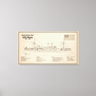 USS Maine - Ship Blueprint Plans SD Canvas Print