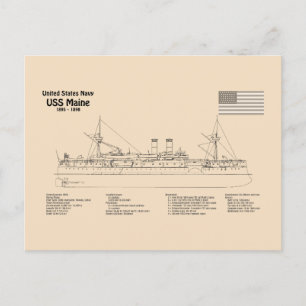 USS Maine - Ship Blueprint Plans SD Postcard