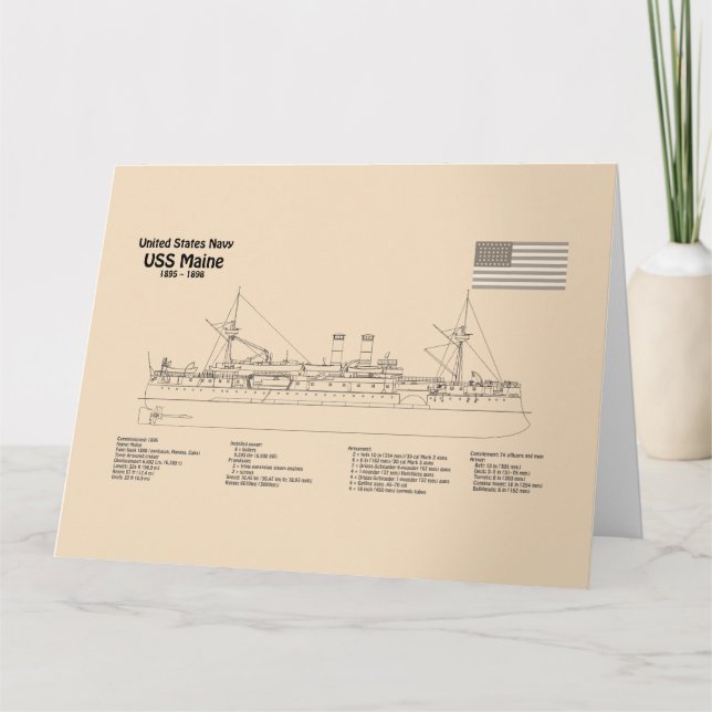 USS Maine - Ship Blueprint Plans SD Thank You Card (Front)