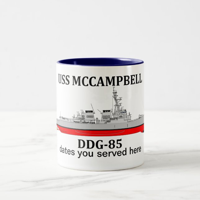 USS McCampbell, DDG-85, customisable dates served Two-Tone Coffee Mug (Center)
