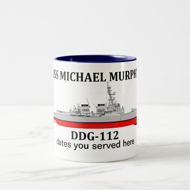 USS MIchael Murphy, DDG-112, customisable dates  Two-Tone Coffee Mug (Center)