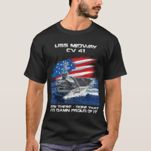 USS Midway CV 41 Aircraft Carrier Veteran USA Flag T-Shirt