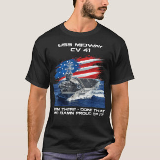 USS Midway CV 41 Aircraft Carrier Veteran USA Flag T-Shirt