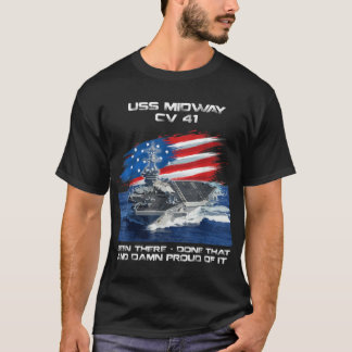 USS Midway CV 41 Aircraft Carrier Veteran USA Flag T-Shirt