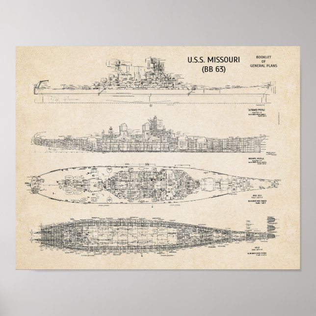 USS Missouri Blueprint Poster (Front)