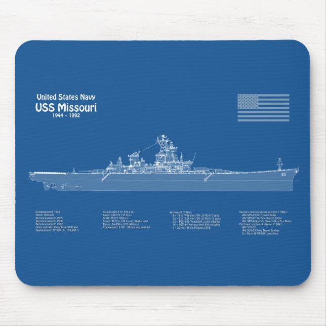 USS Missouri - Ship Blueprint Plans ABD Mouse Mat (Front)