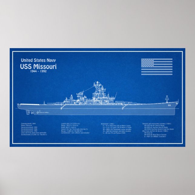 USS Missouri - Ship Blueprint Plans ABD Poster (Front)
