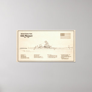 USS Missouri - Ship Blueprint Plans SD Canvas Print