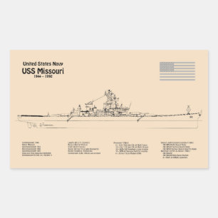 USS Missouri - Ship Blueprint Plans SD Rectangular Sticker