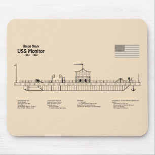 USS Monitor - Ship Blueprint Plans SD Mouse Mat