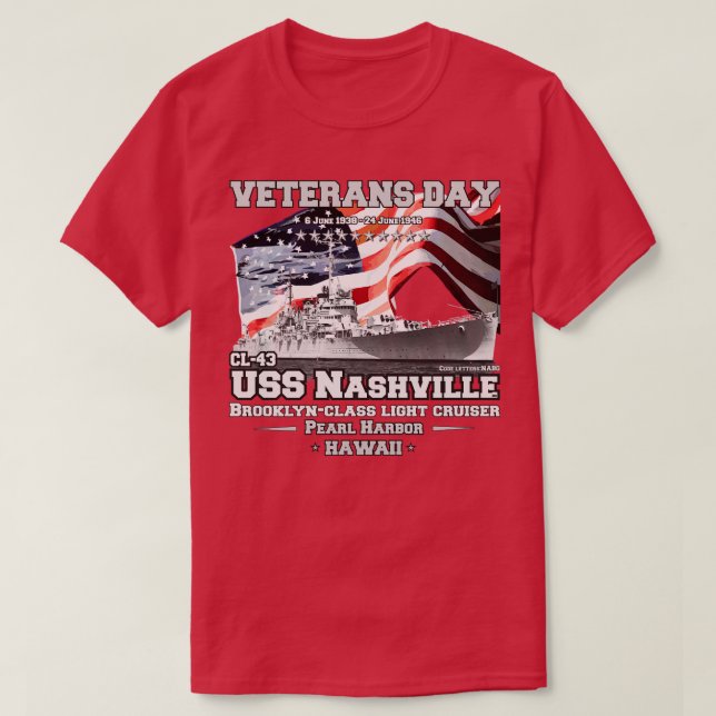 USS Nashville CL43 Brooklynclass cruiser T-Shirt (Design Front)