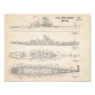 USS New Jersey Blueprint Photo Print
