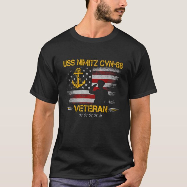 USS Nimitz CVN 68 Aircraft Carrier Veteran Flag Ve T-Shirt (Front)