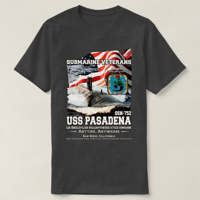 USS Pasadena SSN752 US Navy Submarine T-Shirt (Design Front)