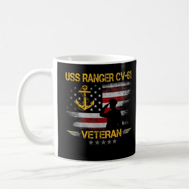 USS Ranger CV-61 Aircraft Carrier Veteran Flag Vet Coffee Mug (Left)