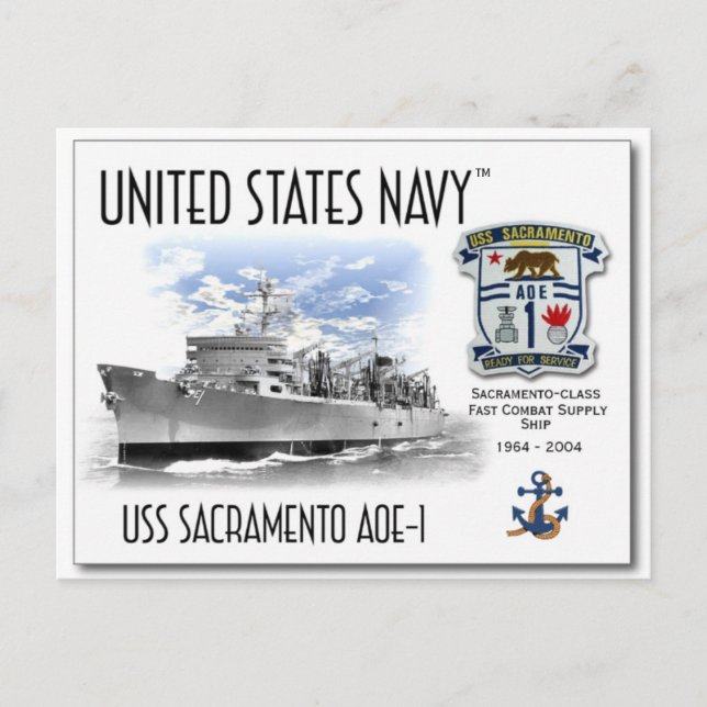 USS SACRAMENTO AOE-1 FAST COMBAT SUPPORT -Postcard Postcard (Front)