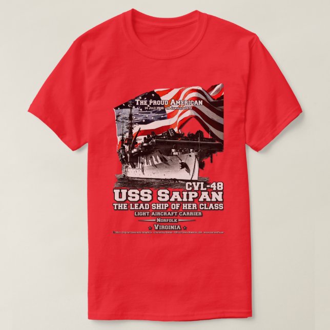 USS Saipan CVL48 light aircraft carrier veterans T-Shirt (Design Front)