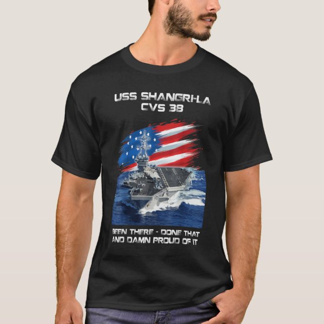 USS Shangri La CVS38 Aircraft Carrier Veteran USA T-Shirt (Front)